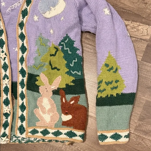 Storybook Med Handknit Purple Bunny Cardigan - Picture 6 of 8